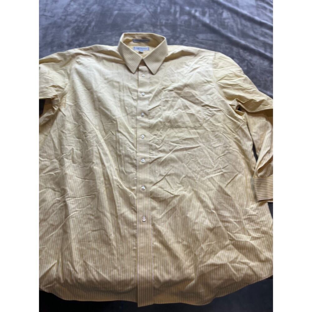 Paul Frederick Yellow Stripe Long Sleeve dress shirt‎ 18.5x35
